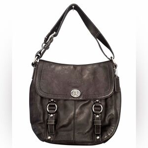 Coach Black Leather Turnlock Flap Crossbody Bag Equestrian Buckle Detail